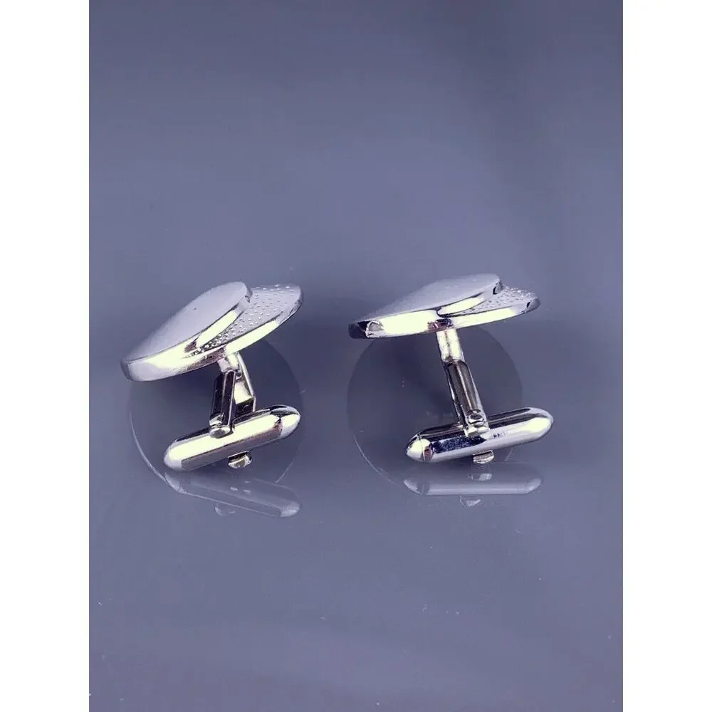 Simple Swirl Dots Round Cufflinks Silver Tone Swank 80’s Retro Formal Vintage